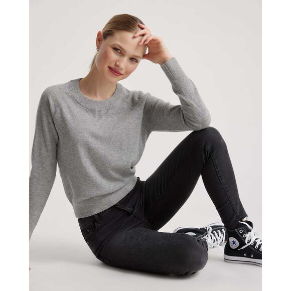 Quince Mongolian Shrunken Cashmere Sweatshirt - M Heather Grey - Picture 3 of 5